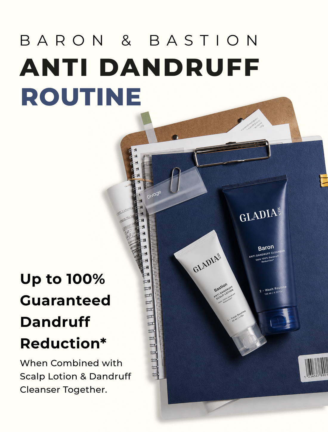 The Gladia Men 3-Step Dandruff System — 100% Flake-Free Hair with Baron, Bastion & Prone