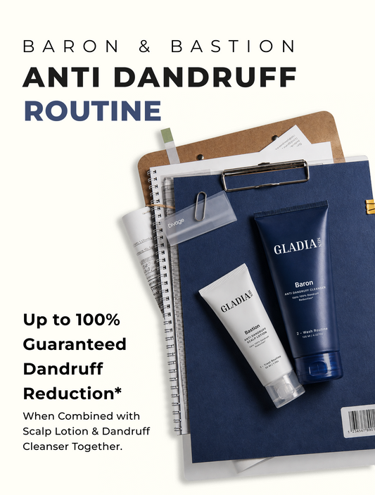 The Gladia Men 3-Step Dandruff System — 100% Flake-Free Hair with Baron, Bastion & Prone